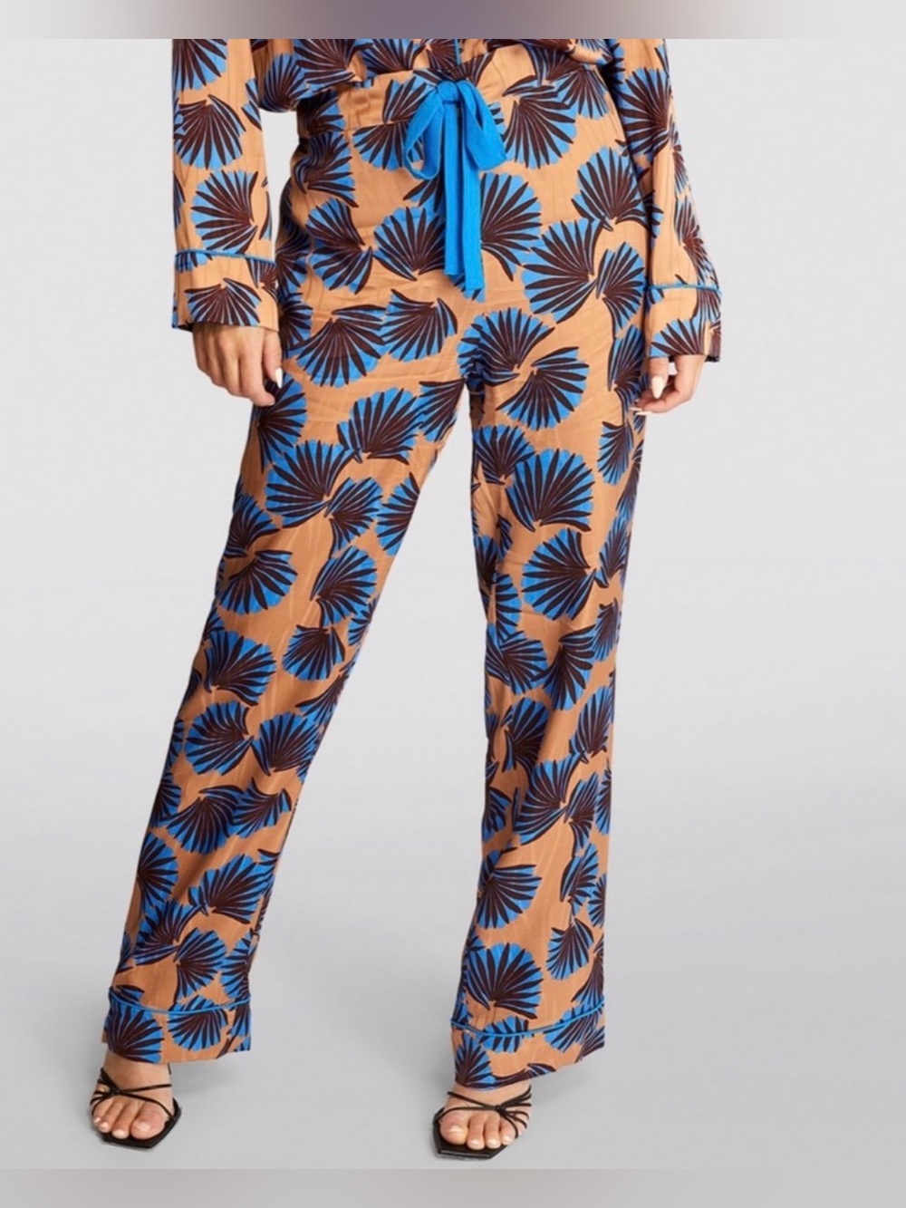 Diane Von Furstenberg Blue & Tan Wide-Leg Printed Pants